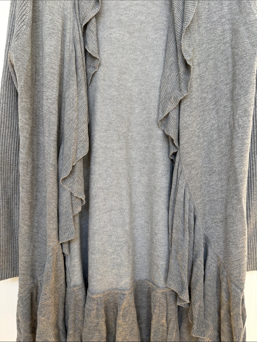 Linea Donatella Gray Ruffle-Trim Open Cardigan - Picture 7 of 10